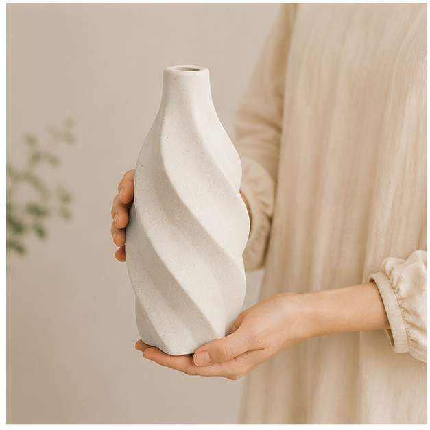 Off-White Ceramic Flower Vase for Contemporary Décor (YM2376)