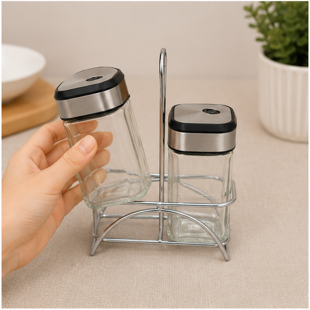 Glass Seasoning Jar Set with 2 Spice Containers (YM070)