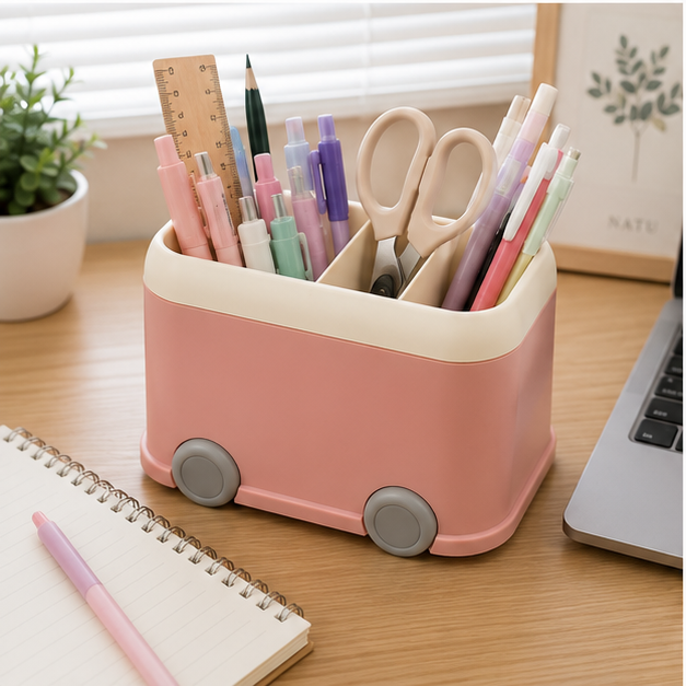 Pink Multi-Compartment Desk Pen Holder Organizer (YM801)