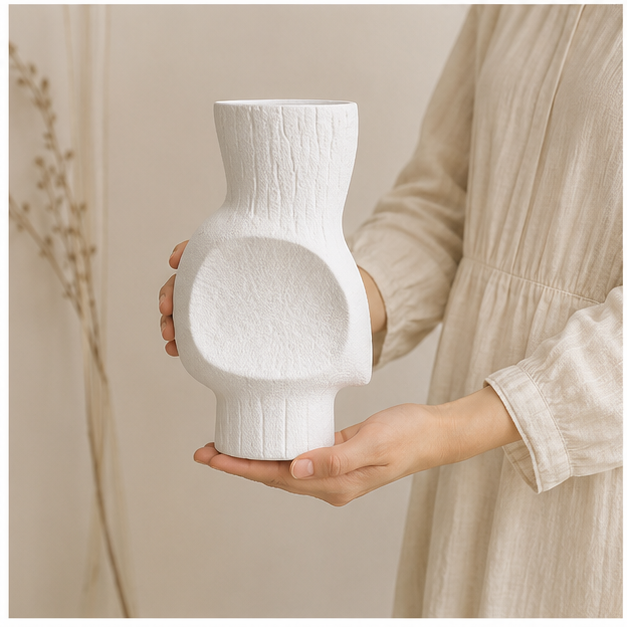 Minimalist White Ceramic Flower Vase for Modern Interiors (YM2351)