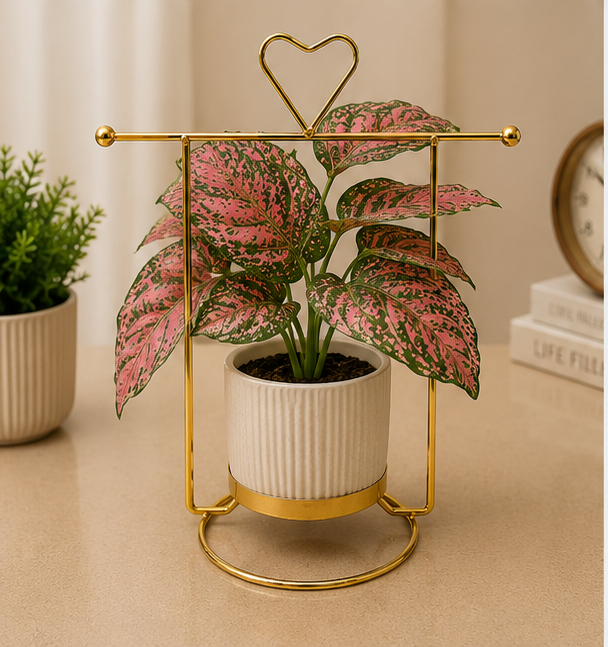 Gold Heart Frame Planter with Faux Succulent (YM2243)