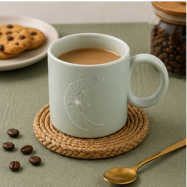 Ceramic Coffee Mug with Embossed Floral Moon Design (YM2854)