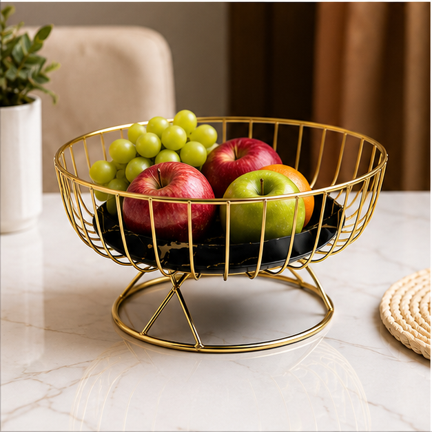 Decorative Gold Serving Fruit Basket with Black Bowl (YM1013)
