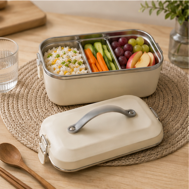 Premium White Lunch Box with Carry Handle for Office, School & Travel (YM698)