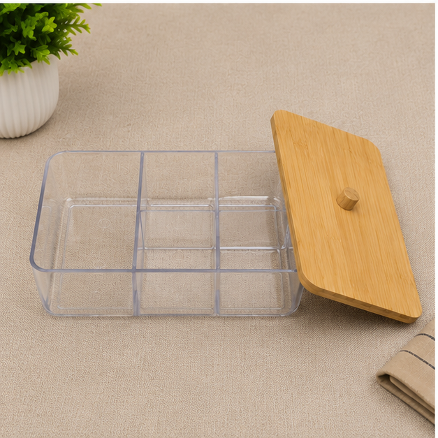 Multipurpose Cosmetic Organizer with Wooden Lid (YM2101)