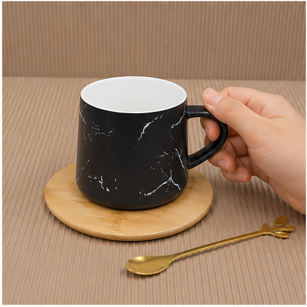 Black Sweet Mug Plate & Spoon Set (YM1741)