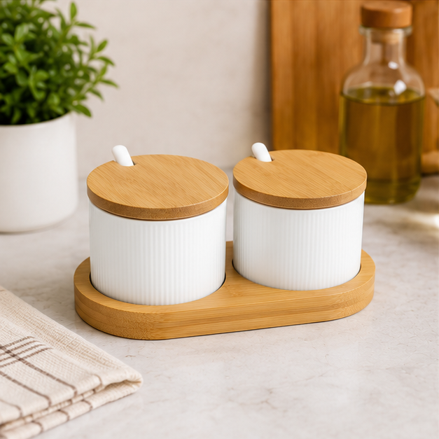 White Glass Seasoning Jar Set of 2 (YM145)