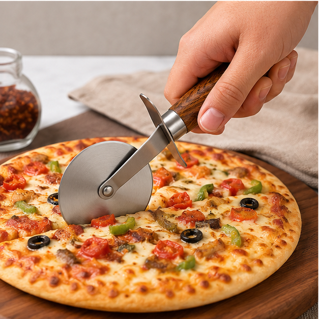 Brown Wooden Handle Pizza Cutter (YM103)