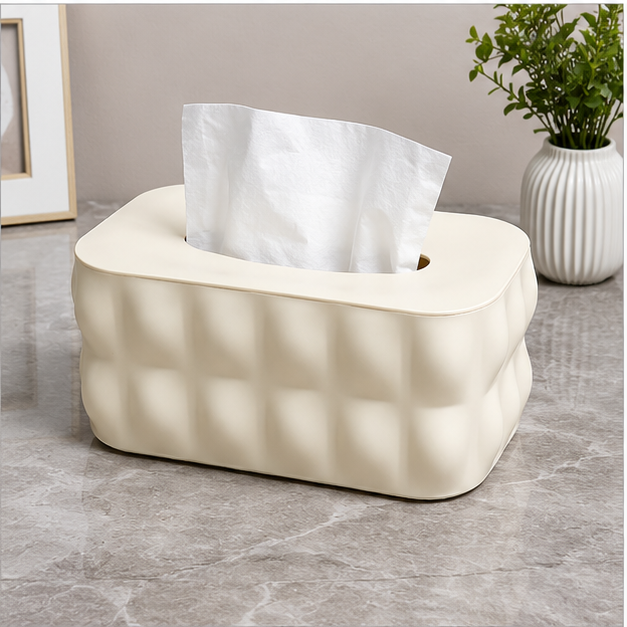 Cream Textured Tissue Box Holder (YM2713)