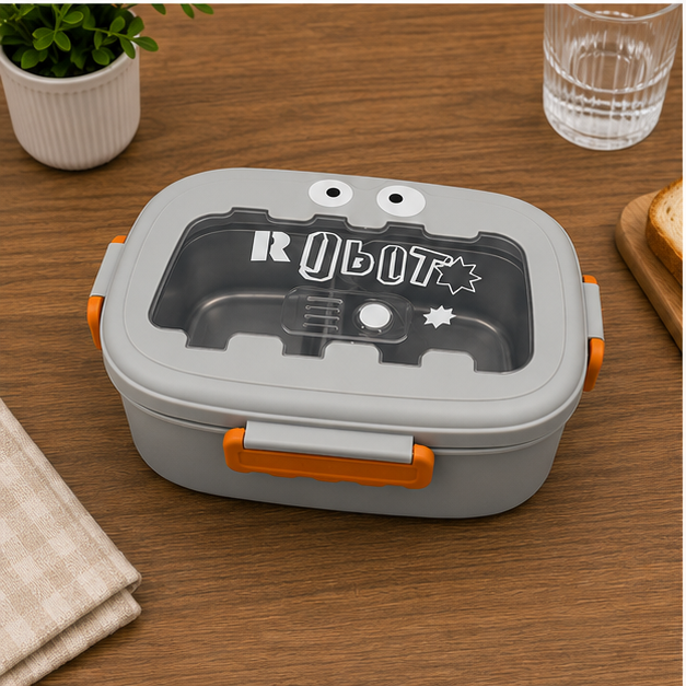 Kids Stainless Steel Robot Lunch Box Grey (YM2501)