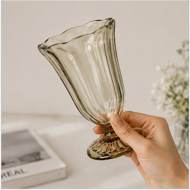 Gold Tinted Glass Dessert Cup with Spoon (YM613)