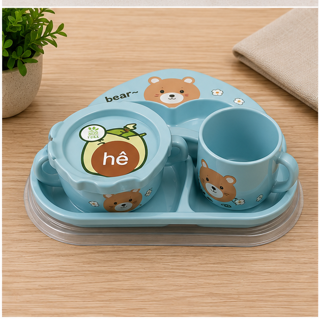 Blue Kids Plastic Cutlery Dining Set with Plate, Bowl & Cup (YM2123)