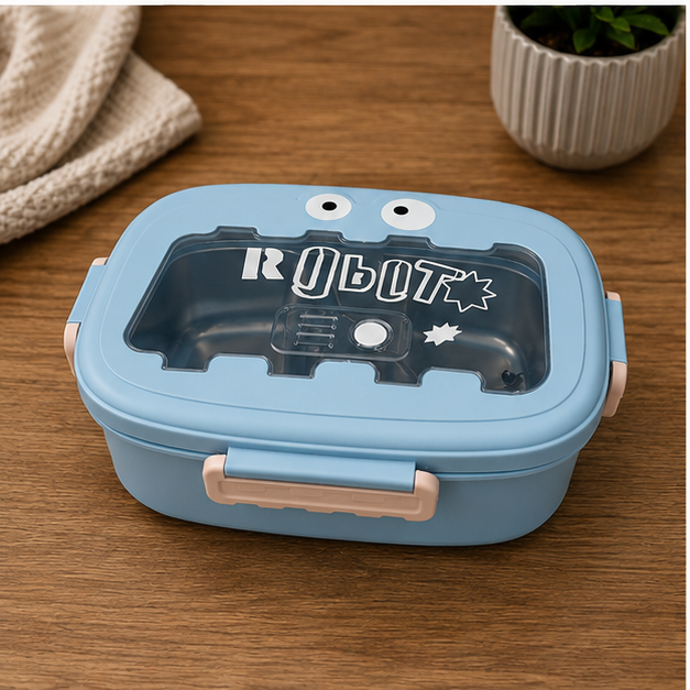 Kids Stainless Steel Robot Lunch Box Blue (YM2501)
