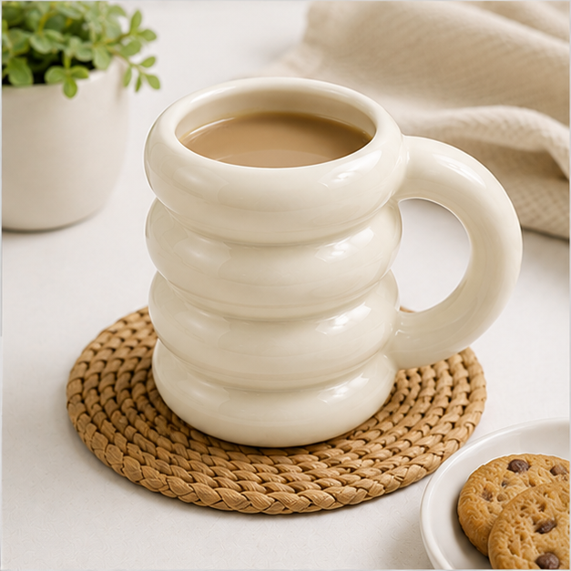 400ml Cream Ceramic Bubble Texture Coffee Mug (YM1722)