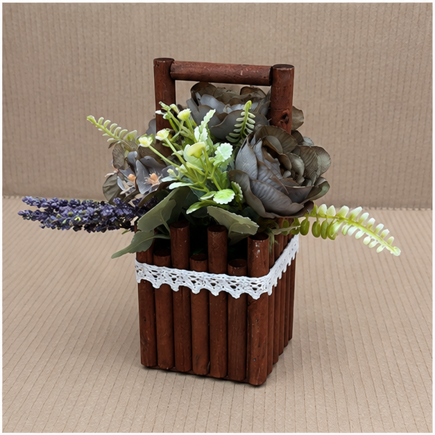 Mini Floral Basket in Colorful Wooden Planter (YM2254)