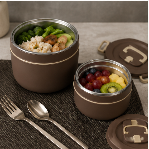 Insulated Lunch Box Brown 2PC Stainless Steel (YM2138)