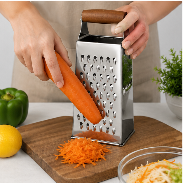 Stainless Steel Box Grater with Wooden Handle (YM197)