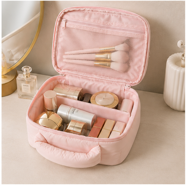 Pink Quilted Handheld Makeup Organizer Bag (YM1438)