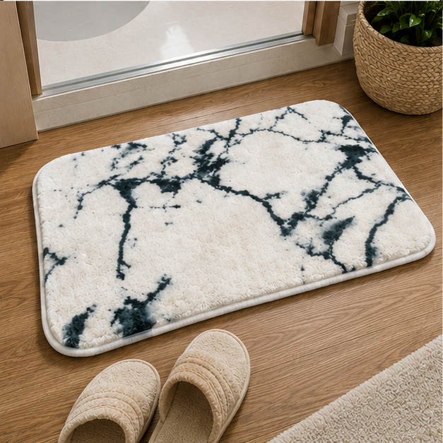 Soft White Marble Print Bath Mat for Bathroom (YM2090)