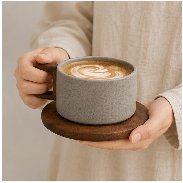 Grey Signature Latte Cup with Saucer (YM2386)