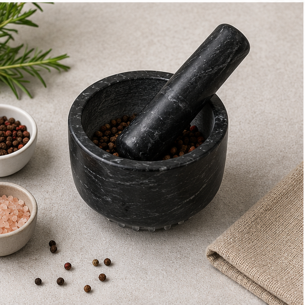 Black Marble Mortar & Pestle (YM136)