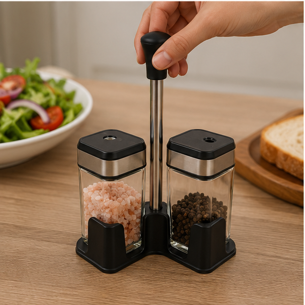 Glass Seasoning Jar Set with Stand - Set of 2 (YM072)