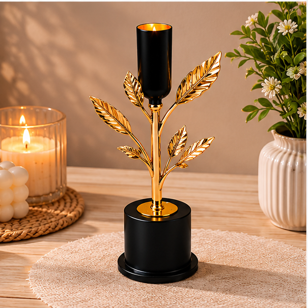 Gold Leaf Accent Candle Holder (YM1124)
