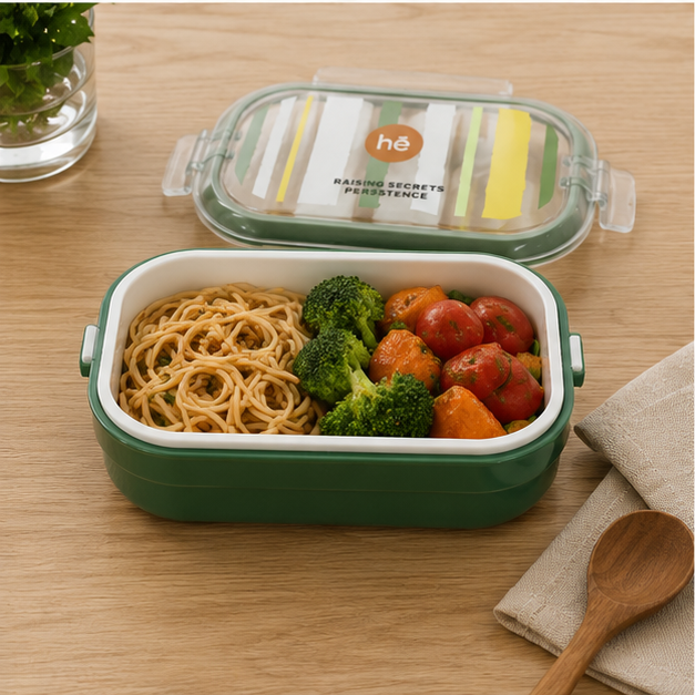 Green Plastic Lunch Box with Cutlery for Kids & Adults (YM2157)