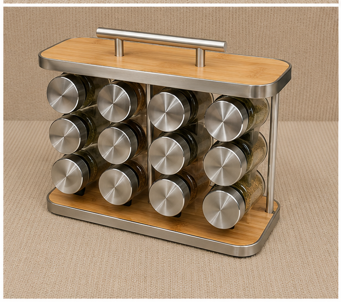 12 Jar Glass Spice Rack Organizer Set (YM078)