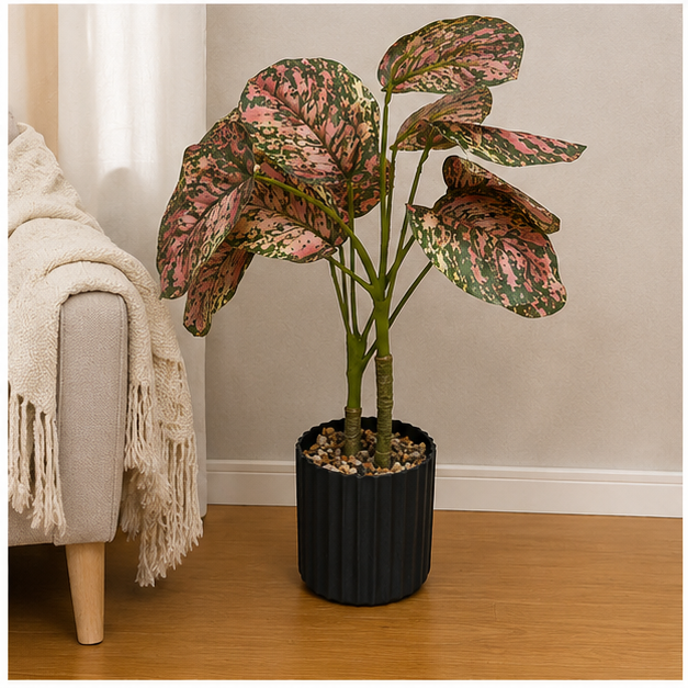 Artificial Caladium Leaf Plant in Black Pot (YM2252)