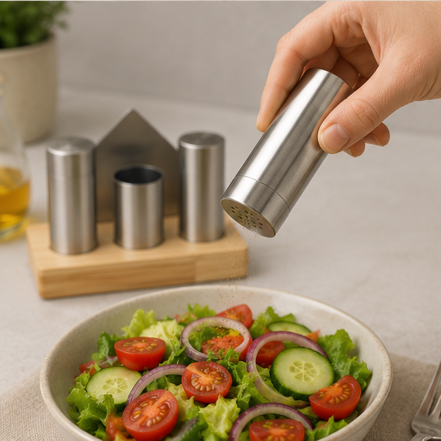 SS Seasoning Set with Paper Holder Stainless Steel Set of 3 (YM1670)