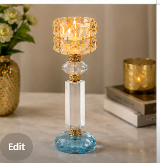 Gold Crystal Pillar Candle Holder Decor (YM2291)