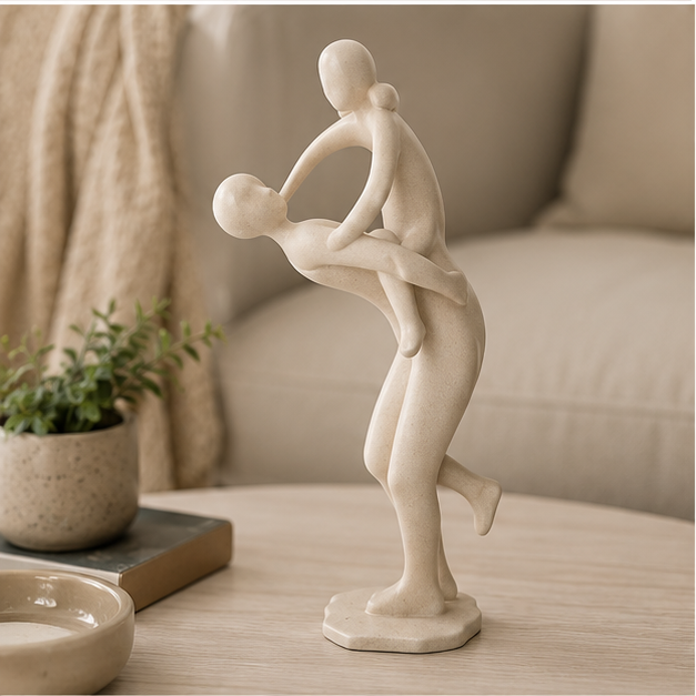 Abstract Parent & Child Embrace Sculpture – Matte Beige (YM2323)