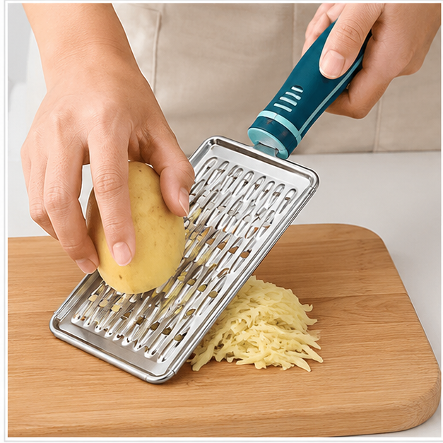 Stainless Steel Vegetable Grater with Blue Handle (YM097)
