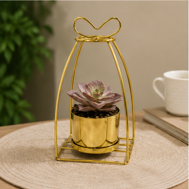 Gold Geometric Planter with Artificial Succulent for Home & Office Décor (YM2241)