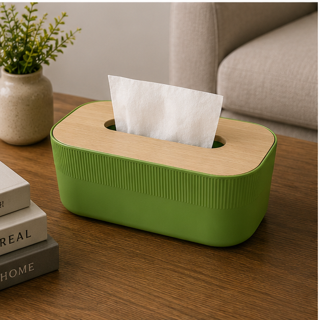 Tissue Paper Box with Wooden Lid Green (YM2712)