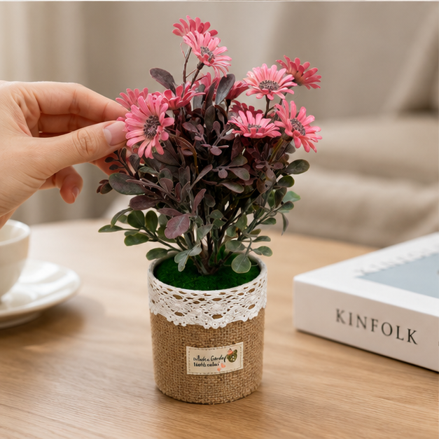 Artificial Pink Daisy Plant in Decorative Pot (YM997)