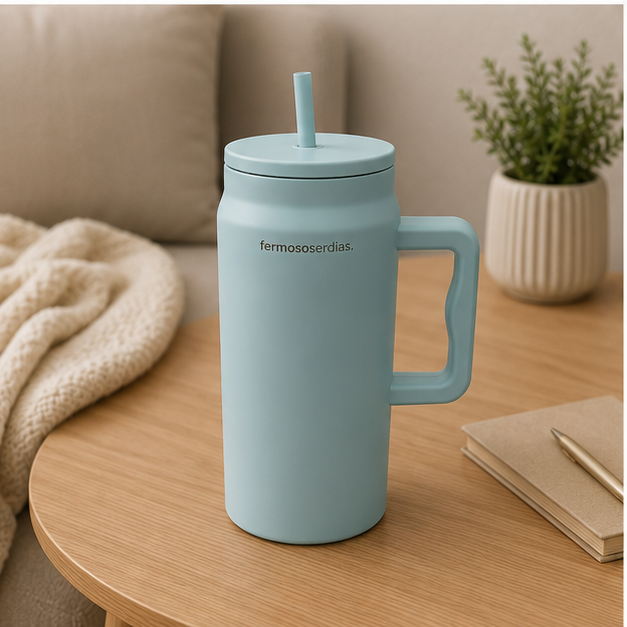 Premium Blue Insulated Tumbler with Handle & Straw (YM2631)