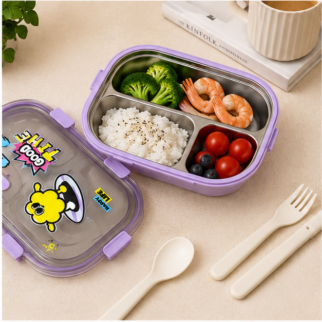 800ml Purple Stainless Steel Kids Lunch Box (YM2492)