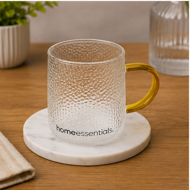 Transparent Textured Glass Mug with Amber Handle (YM1557)