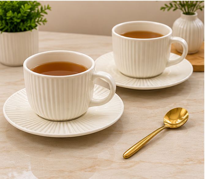 Ceramic Cup Set White – Premium Drinkware Set of 4 (YM789)