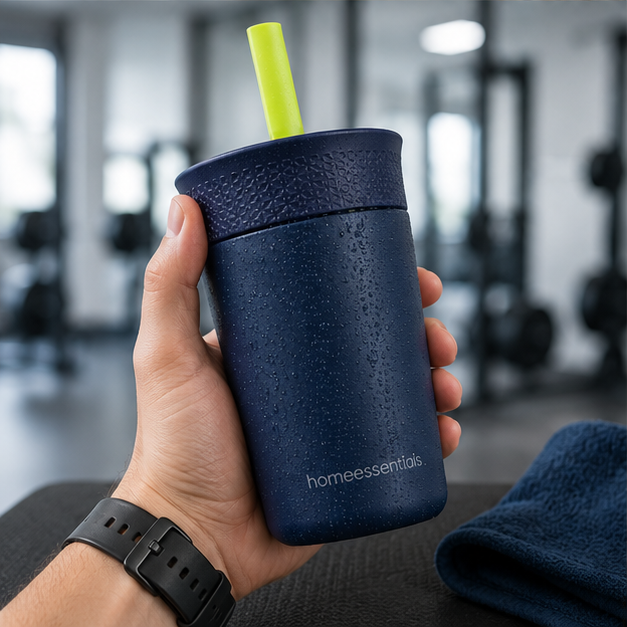 Insulated Tumbler with Straw Dark Blue (YM048)