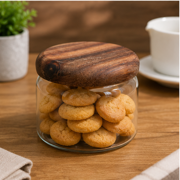 Glass Storage Jar with Wooden Lid (YM2457)