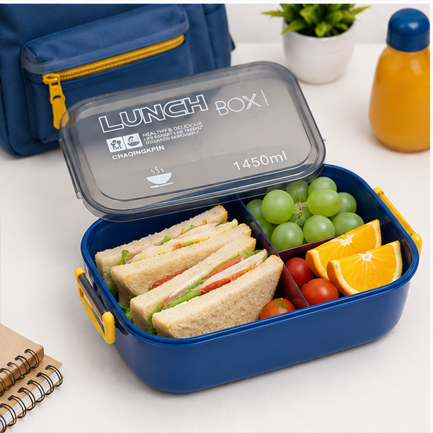 Blue Kids Lunch Box with Secure Locking Lid (YM687)
