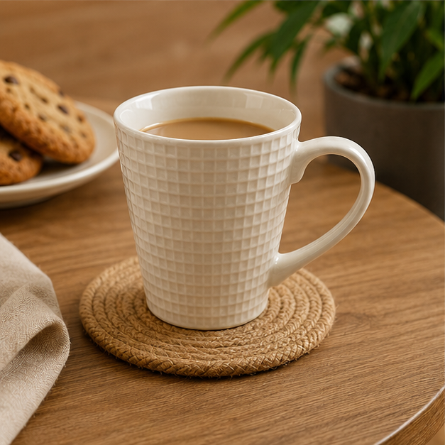 Elegant White Ceramic Textured Coffee & Tea Mug (YM781)