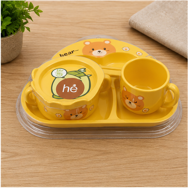 Yellow Kids Plastic Cutlery Dining Set with Plate, Bowl & Cup (YM2123)