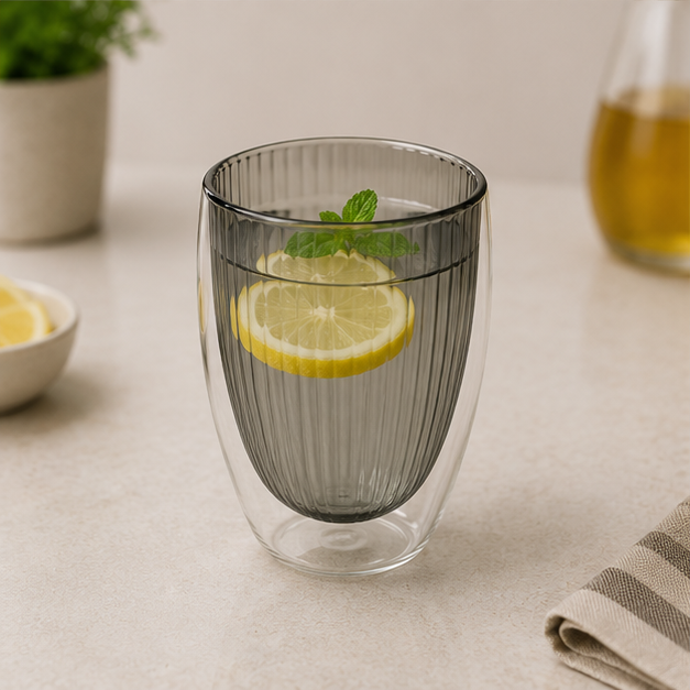 Stylish Grey Glass Cup for Everyday Drinkware Use  (YM1685)