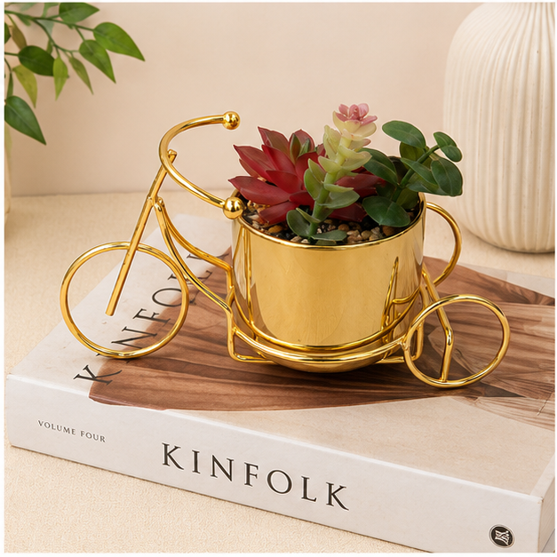 Gold Bicycle Planter with Artificial Succulent (YM2239)