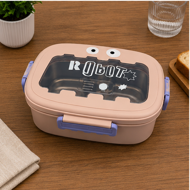 Kids Stainless Steel Robot Lunch Box Off Pink (YM2501)