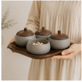 Grey Ceramic Condiment Set of 4 with Serving Tray (YM2384)